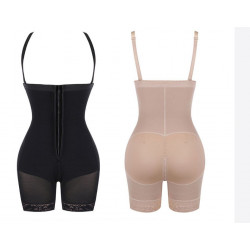 Black Detachable Straps Full Body Shaper Zipper Abdominal Control